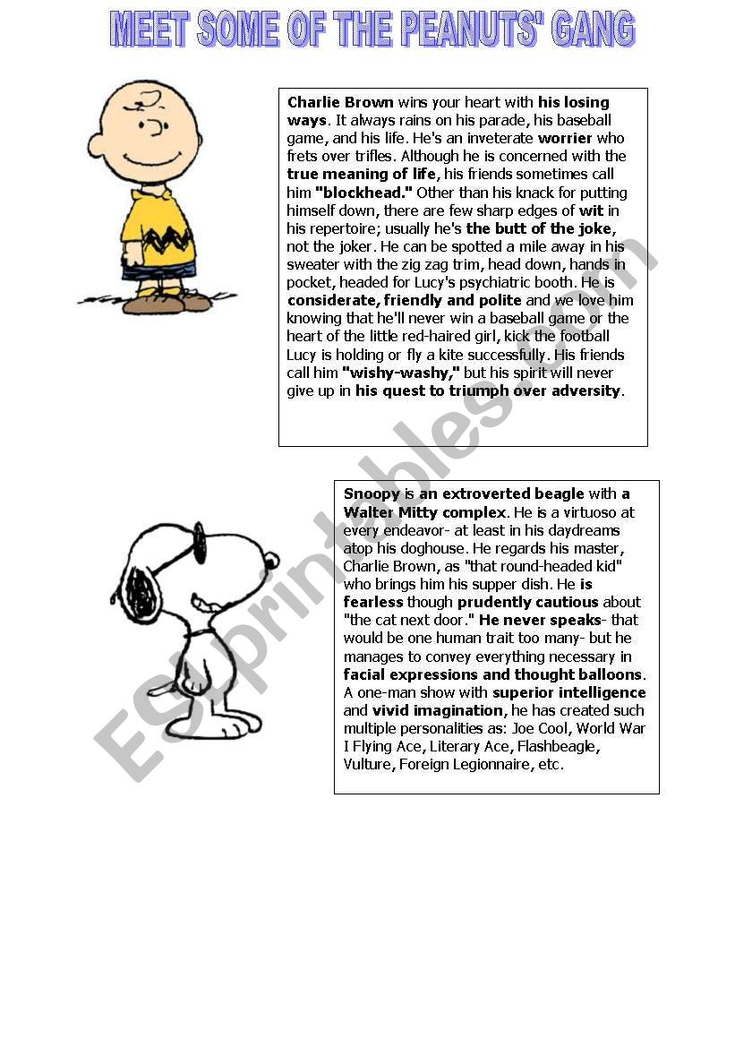 peanuts : information about some characters of the gang
