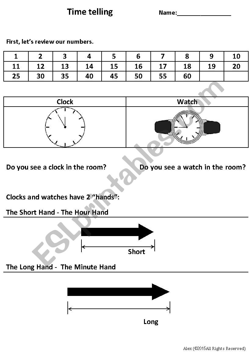 Time Telling Beginner ESL worksheet