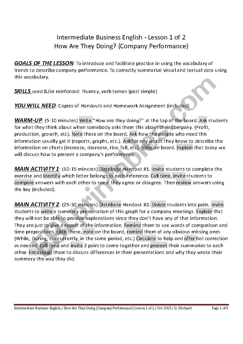 INTERMEDIATE BUSINESS ENGLISH - HOW ARE THEY DOING (COMPANY PERFORMANCE) - LESSON 1 OF 2