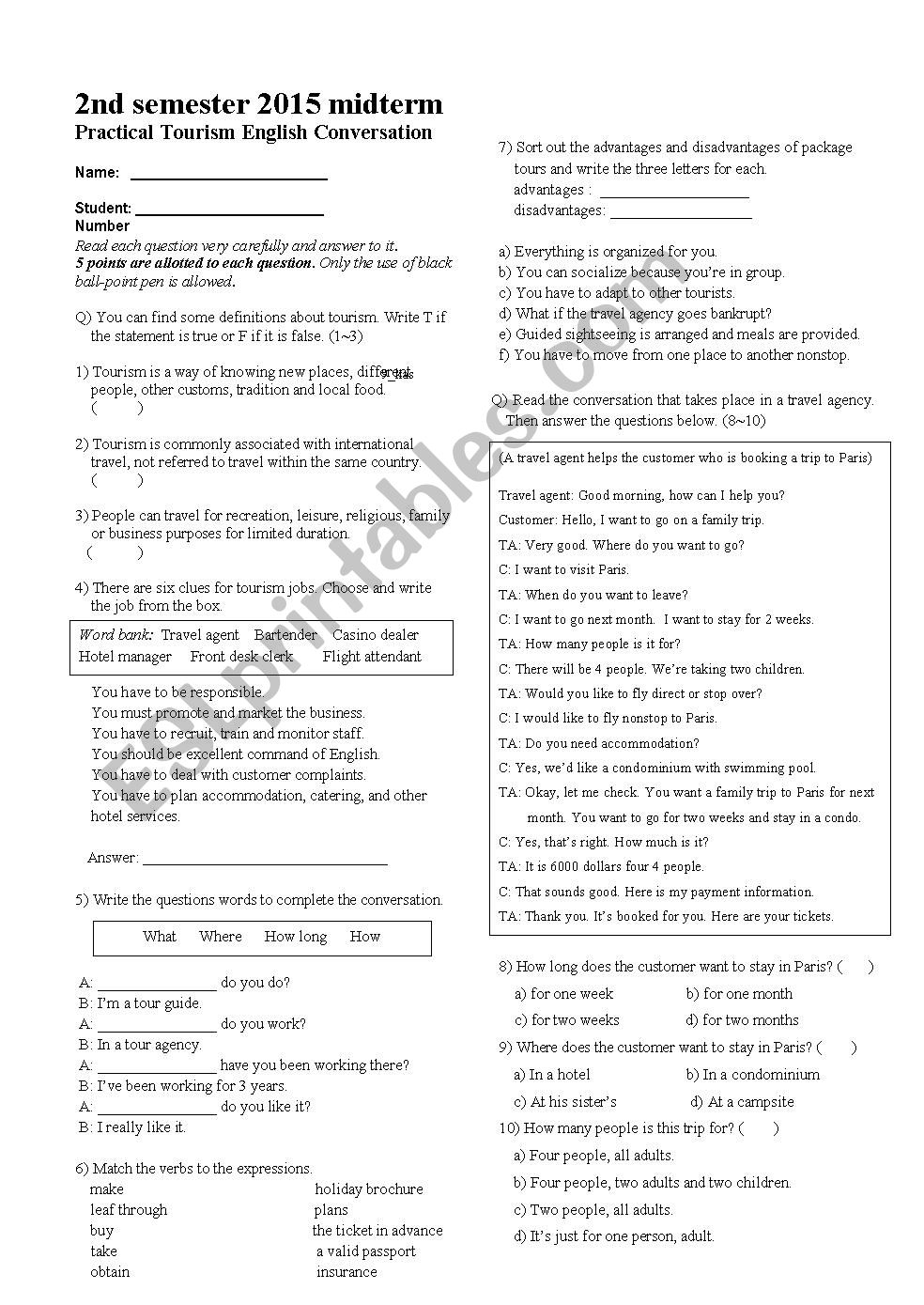 mid term exam worksheet