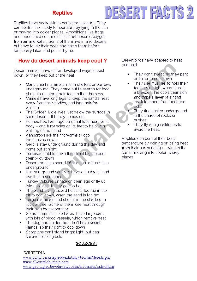 deserts facts 2 worksheet