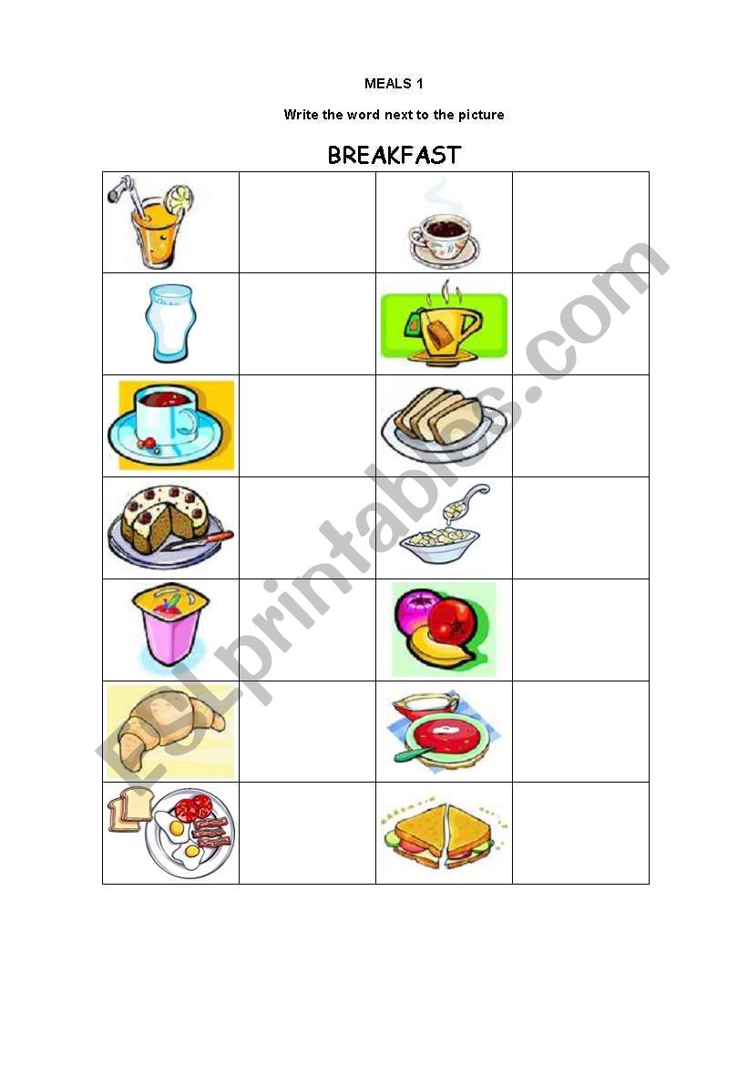 breakfast menu worksheet