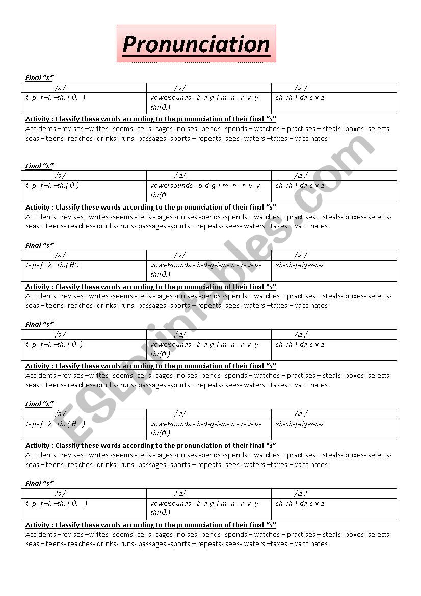 pronunciation  worksheet