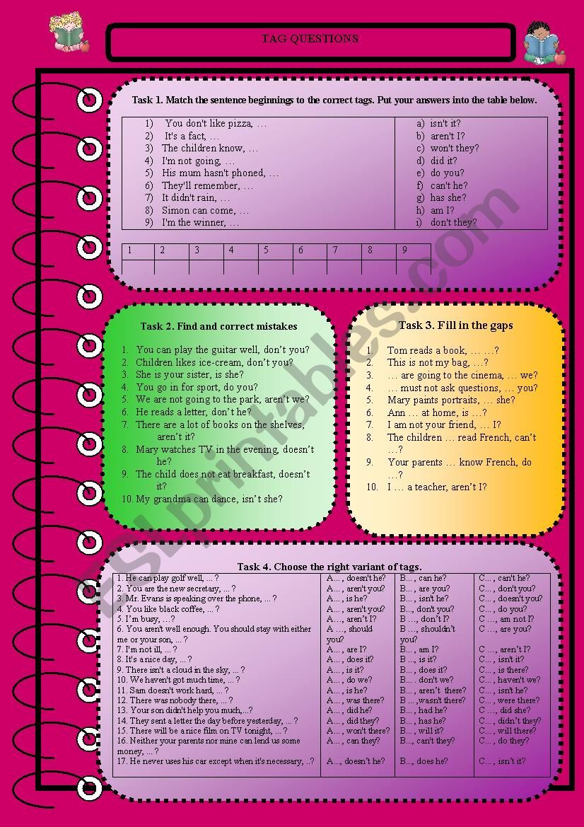 Tag questions worksheet