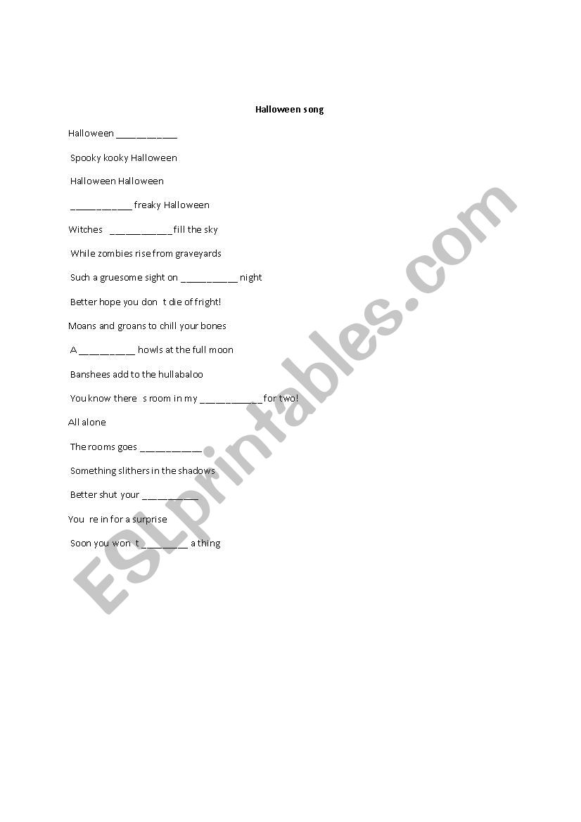 Halloweensong worksheet