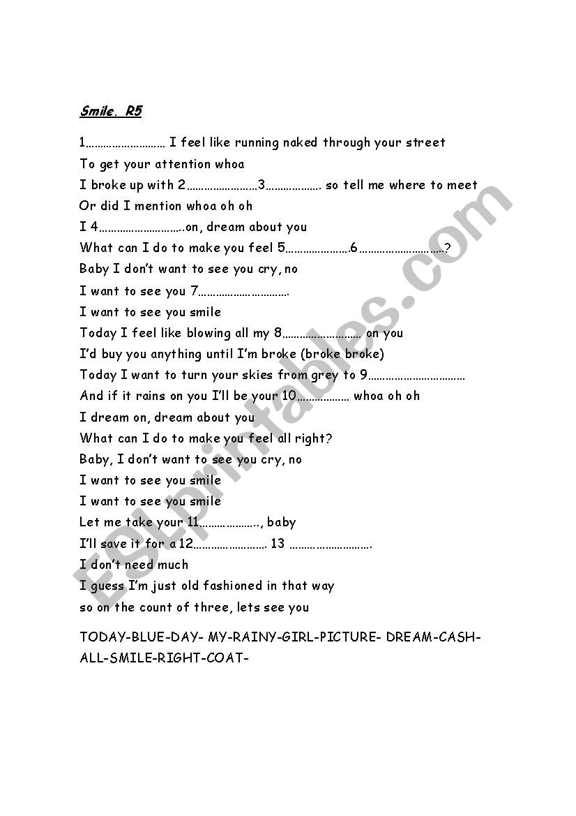 Smile. R5 worksheet