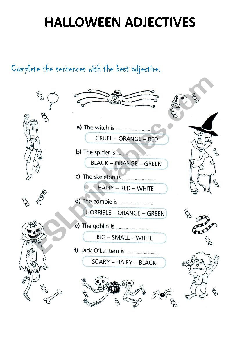 Halloween adjectives worksheet