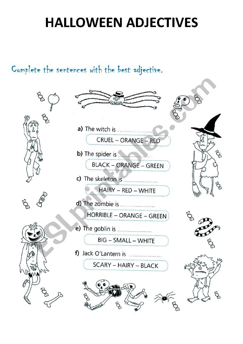 Halloween Adjectives ESL Worksheet By Totonioski