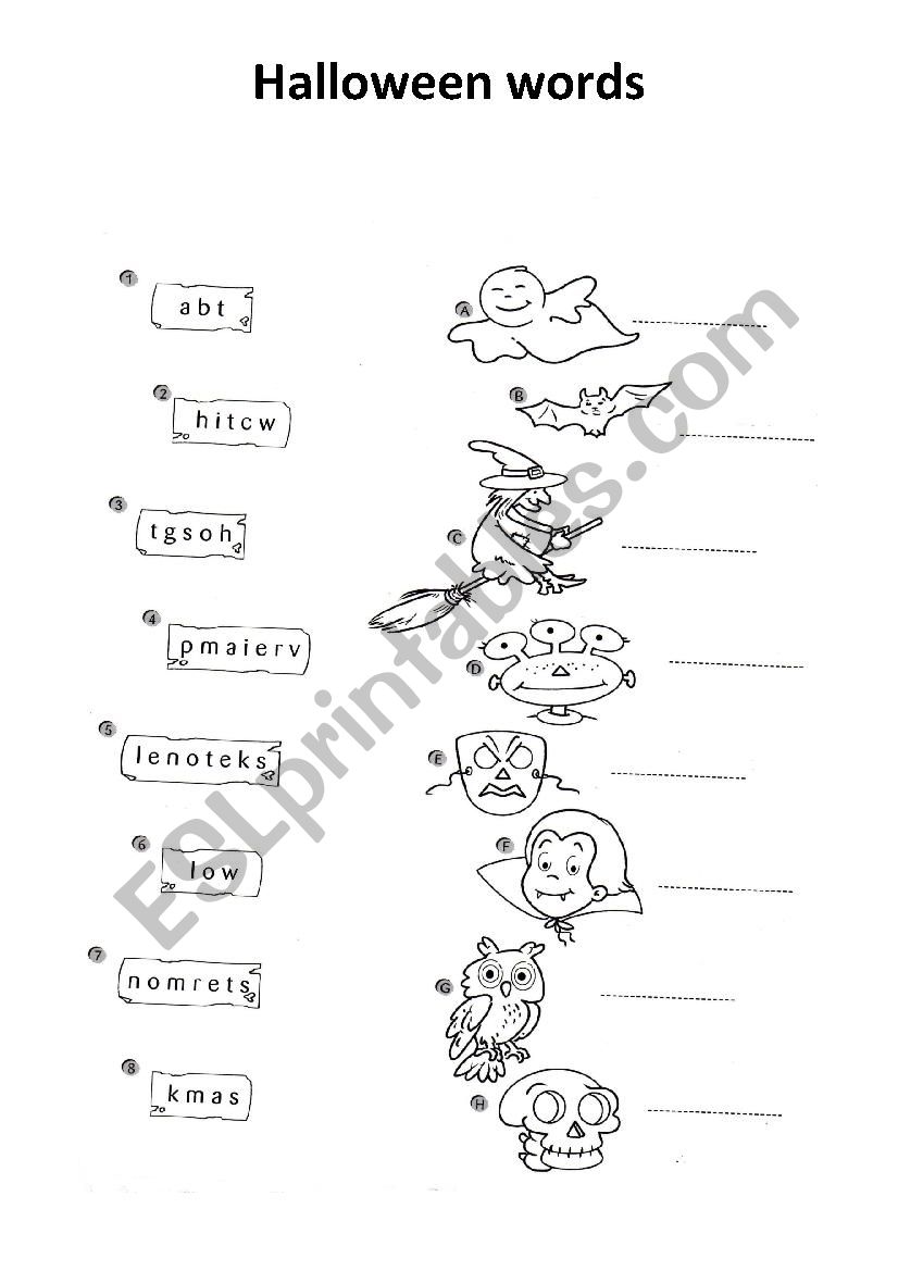 halloween words worksheet