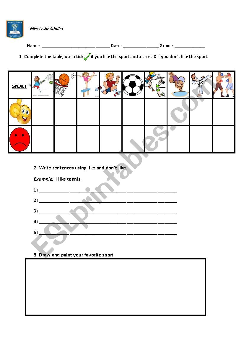 SPORTS LIKE worksheet
