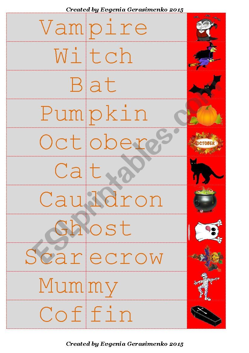 Halloween matching cards (pictures + words)