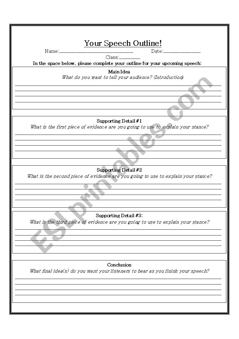 Your Speech Outline worksheet