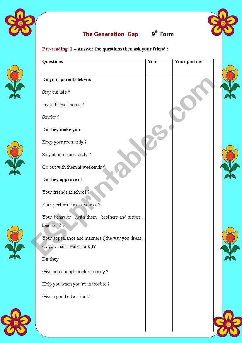 The Generation Gap worksheet