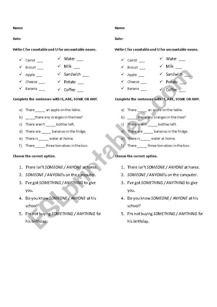 COUNTABLE AND UNCOUNTABLE NOUNS