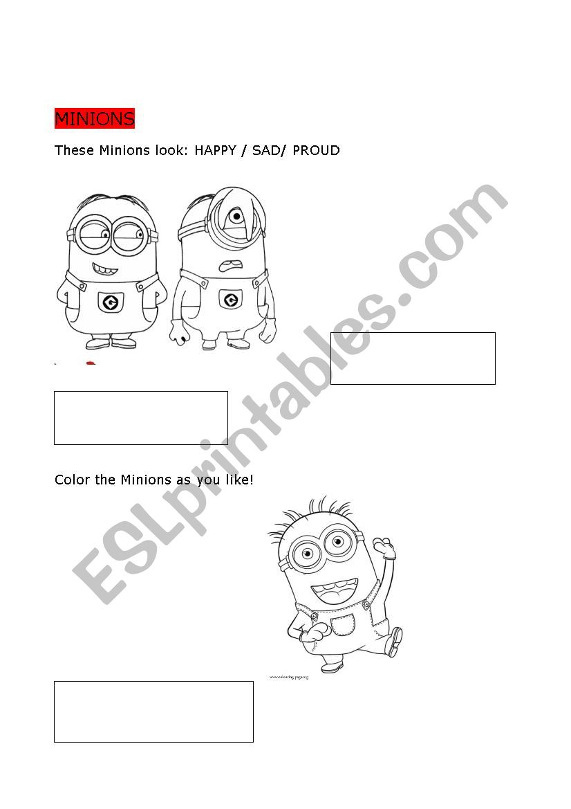 Minions feelings worksheet