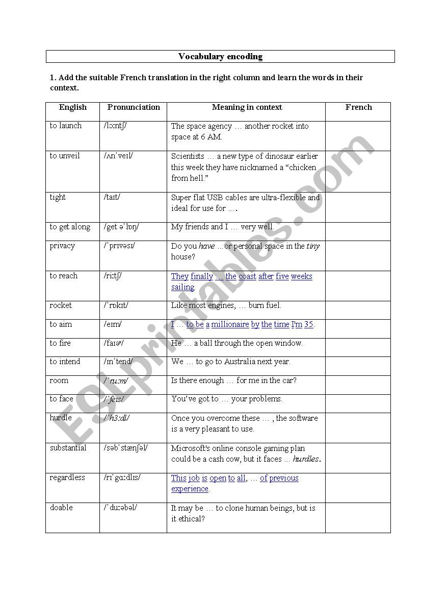 VOCAB ENCODING EXERCISES (AFTER RC MARS MISSION PLAN LAUNCHED BY US MILLIONAIRE SPACE TOURIST DENNIS TITO)