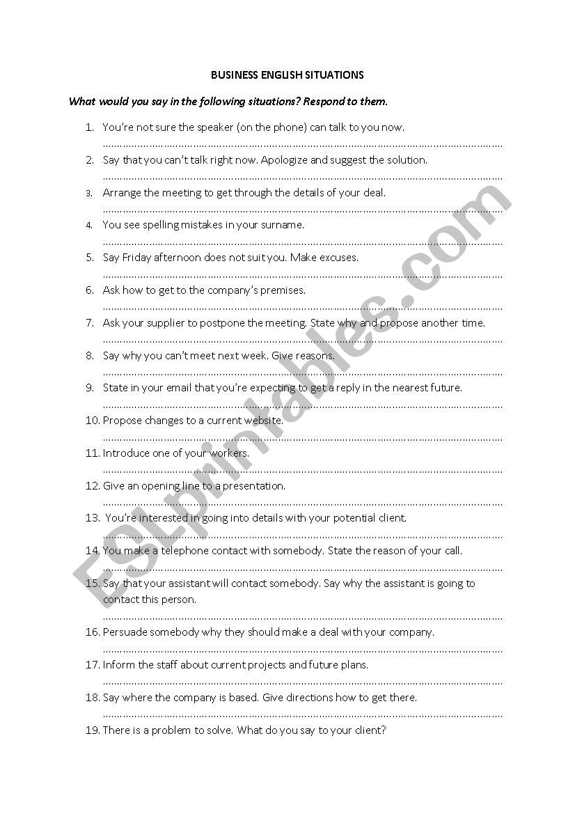Business English situations worksheet