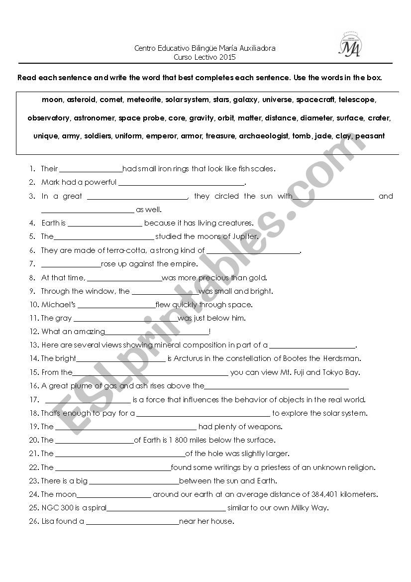 Practice for the test worksheet