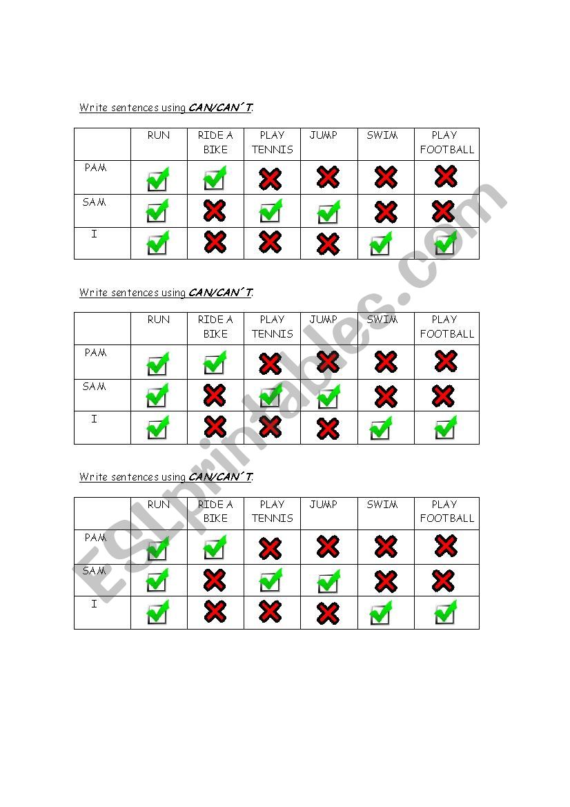 CAN/CAN´T worksheet
