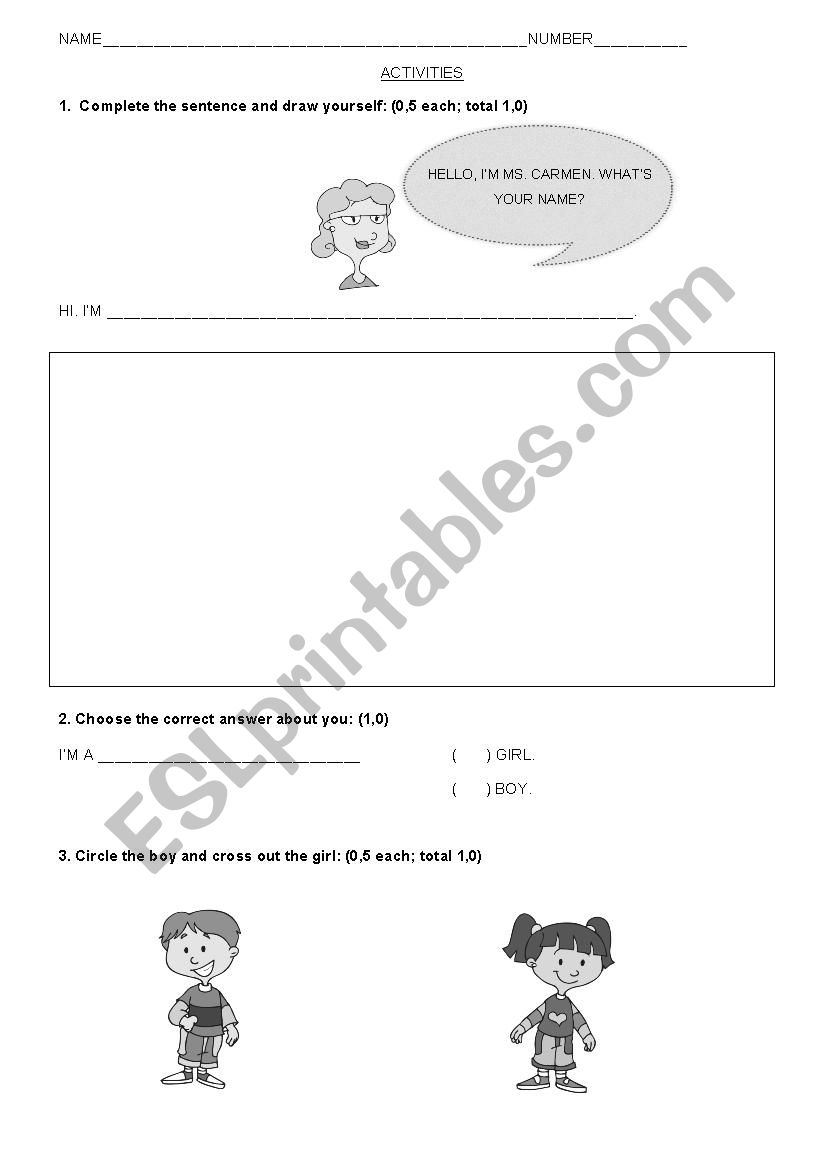 Activities - Test worksheet