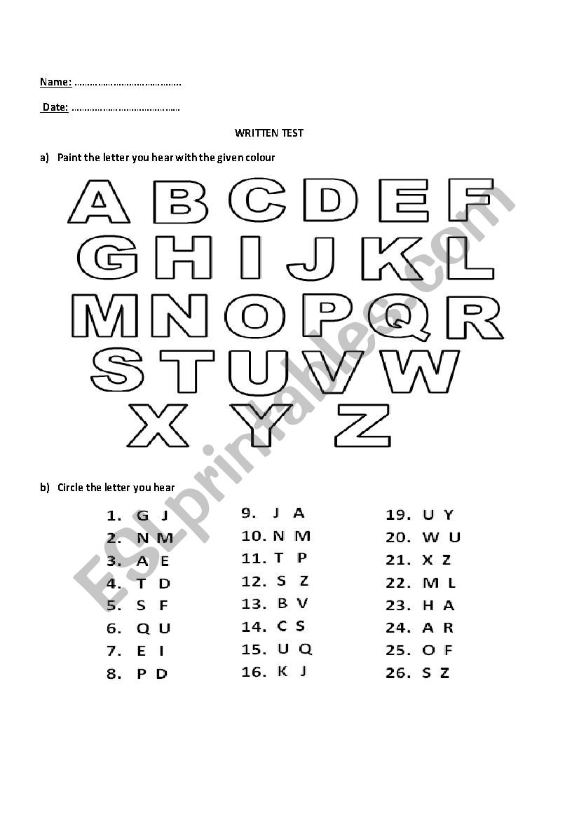 Written test  worksheet