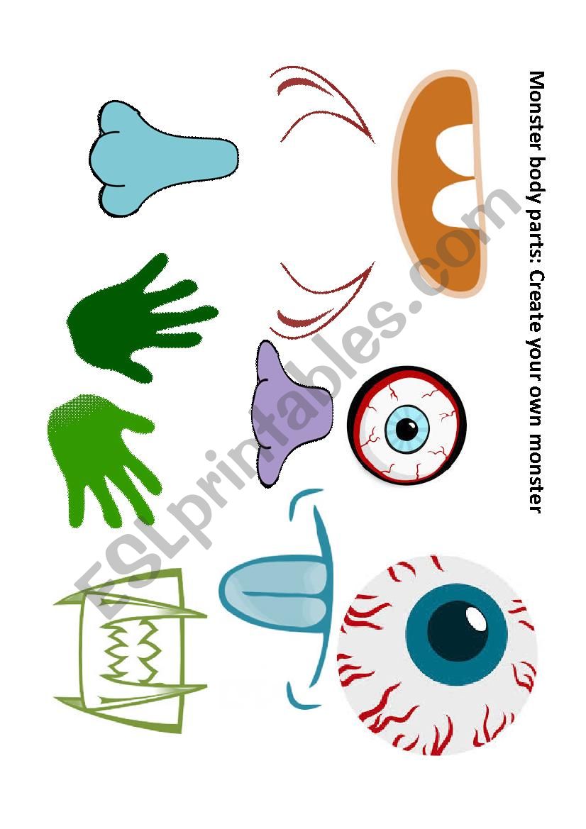monster body parts ESL worksheet by stessenspaola