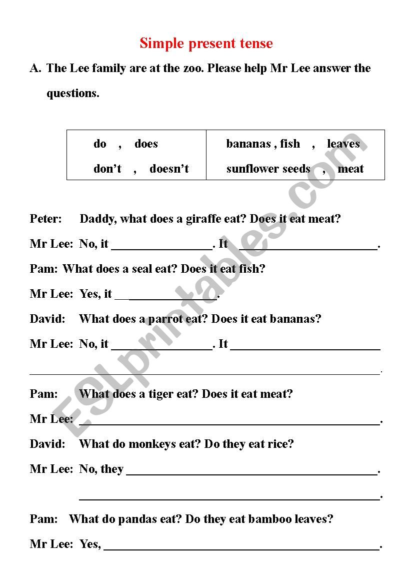 Simple present tense worksheet