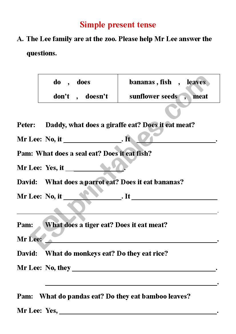 Simple present tense worksheet