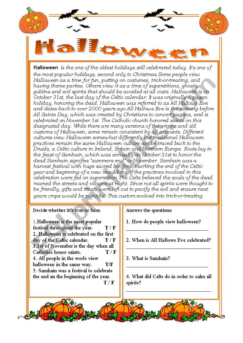 Halloween short history - ESL worksheet by LucyBro