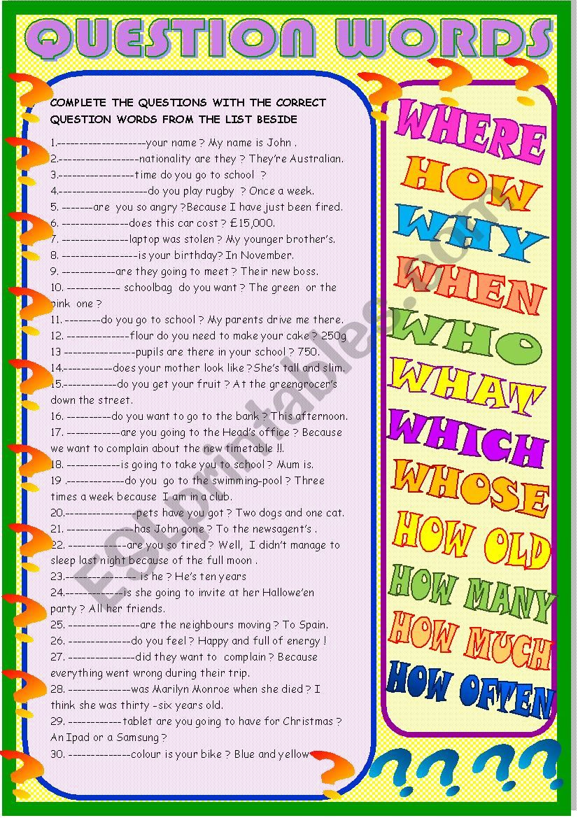 Question words : new practice worksheet