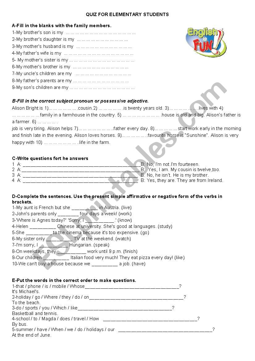 grammar quiz worksheet