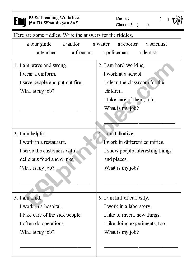 Riddles of Jobs  worksheet