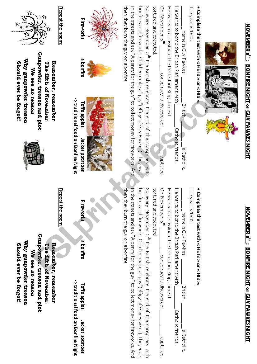 guy fawkes night worksheet