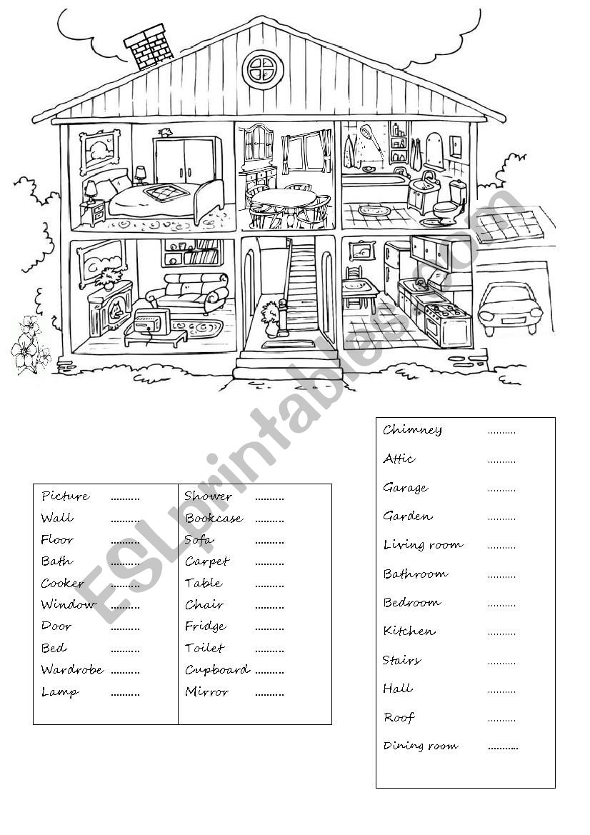 Rooms and furniture worksheet