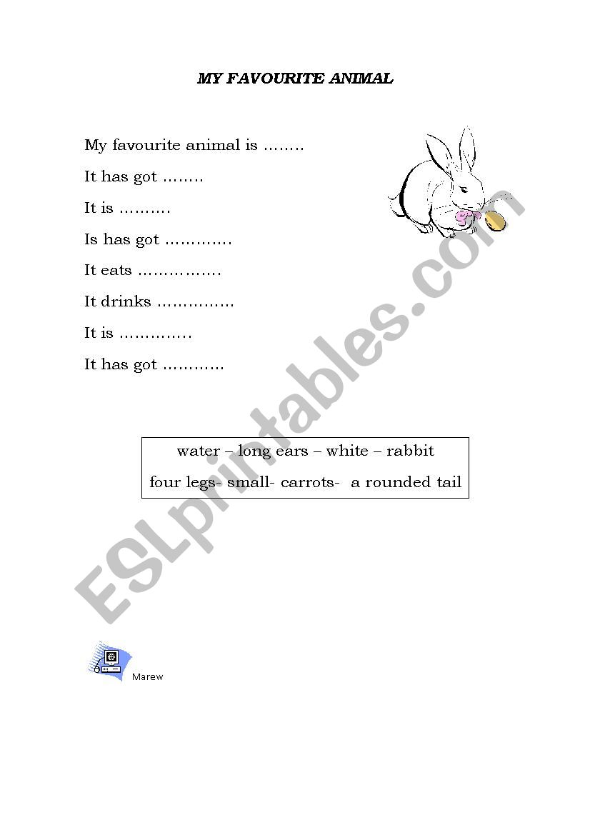 Description of an animal worksheet