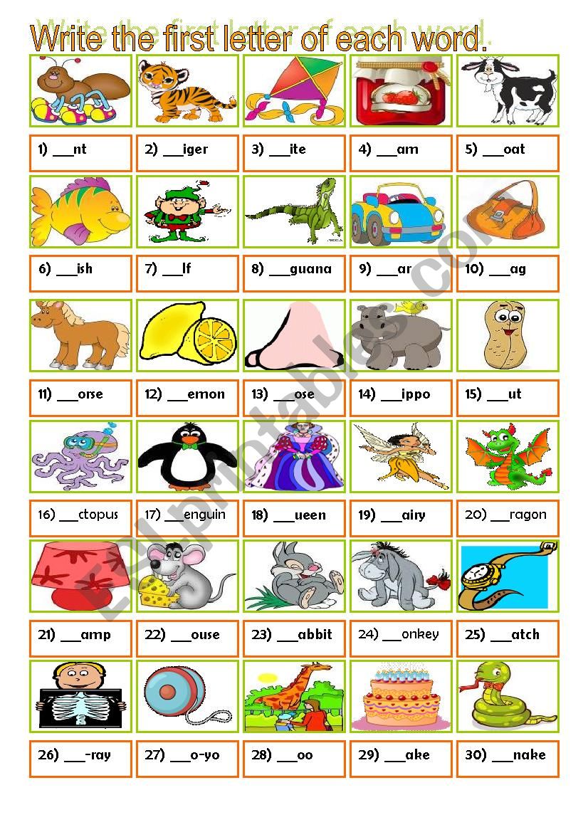 Initial sound - alphabet worksheet