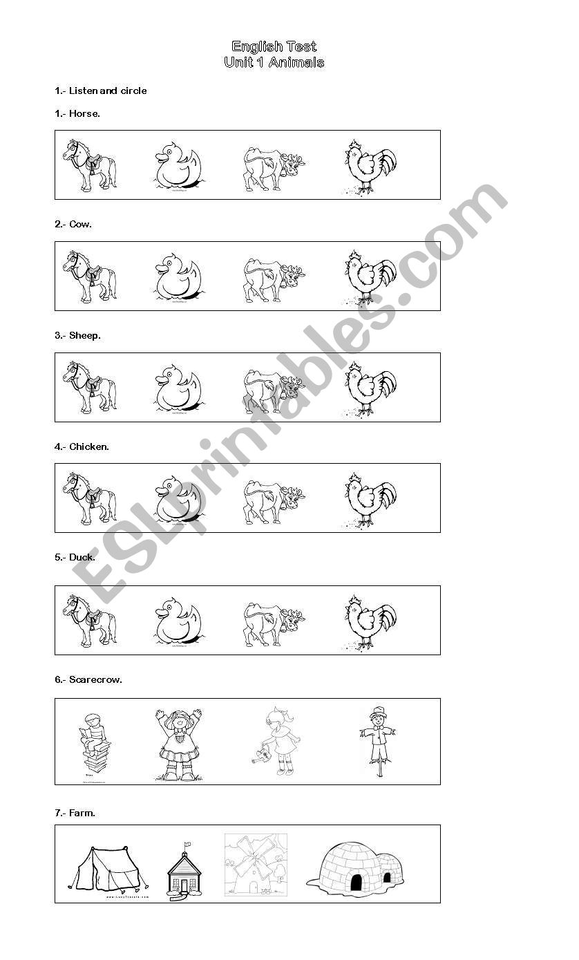 TEST ANIMALS worksheet