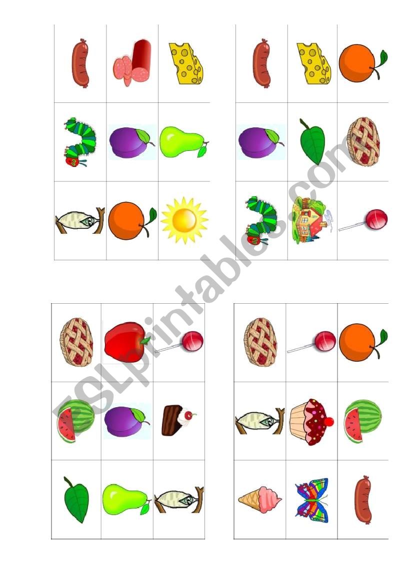 The very hungry caterpillar - BINGO CARDS - part 1