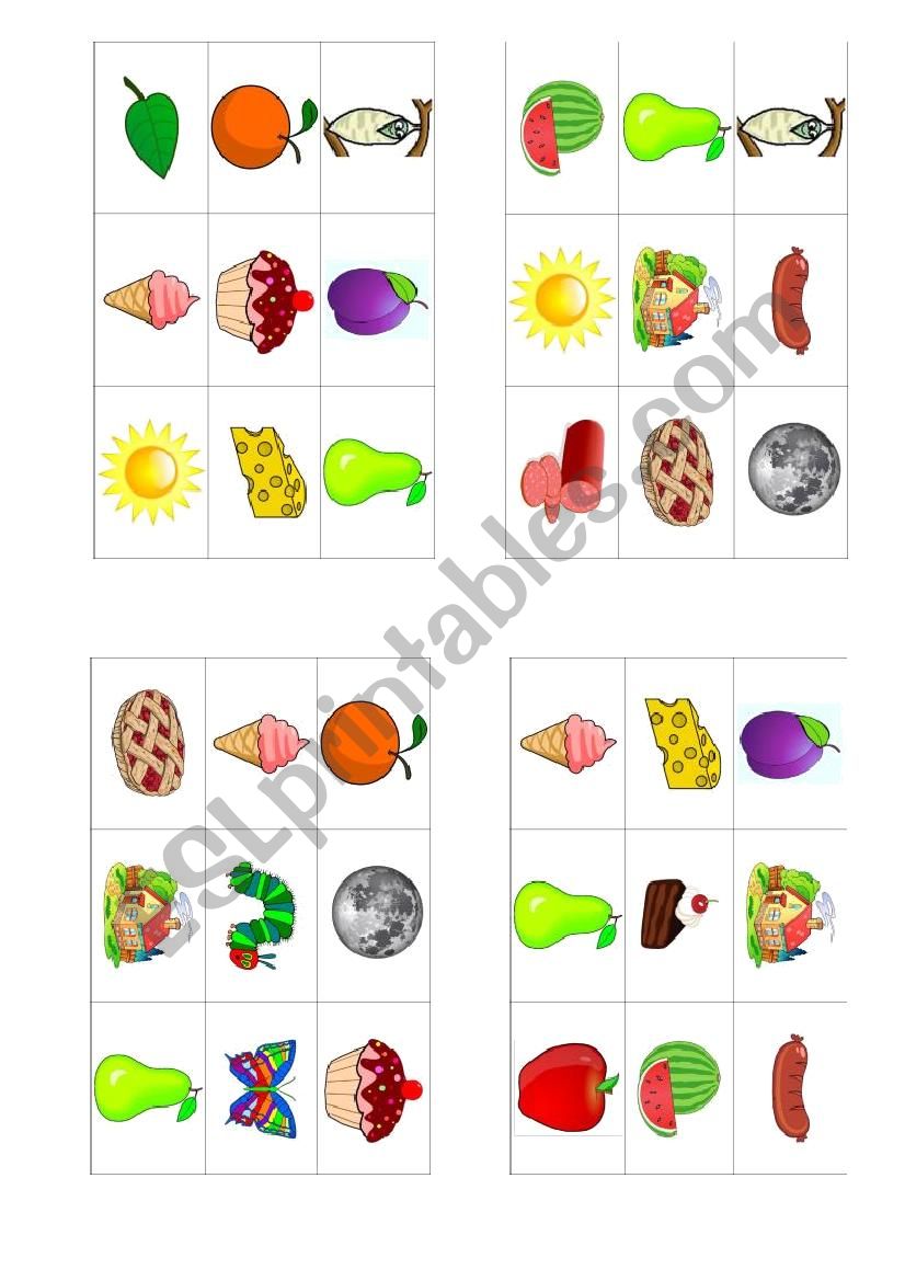 The very hungry caterpillar - BINGO CARDS - part 2