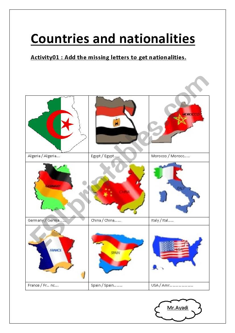 counties and nationalities worksheet