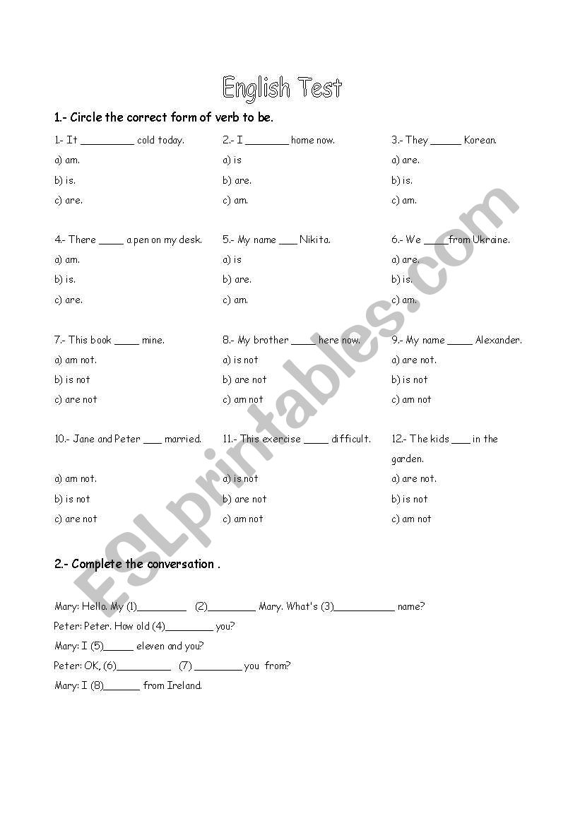 ENGLISH TEST worksheet