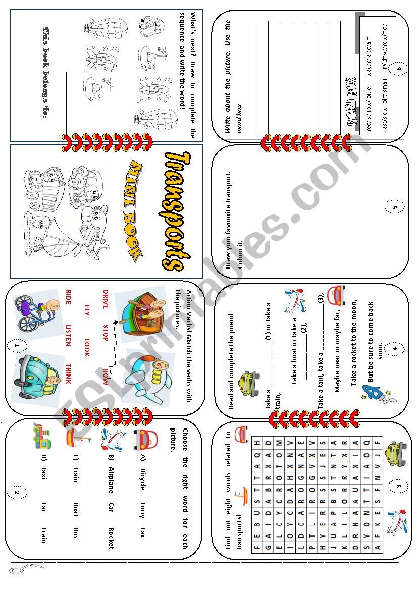 Transports - mini book worksheet