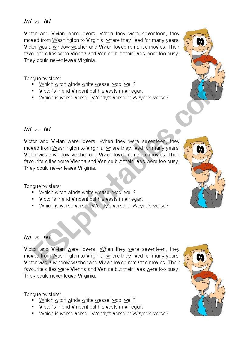Pronunciation v & w worksheet