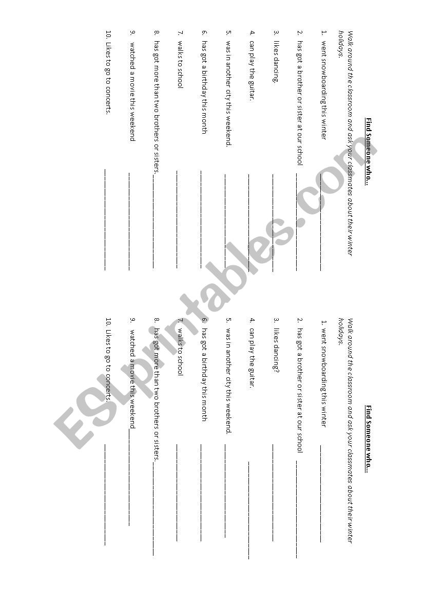 Find someone who worksheet