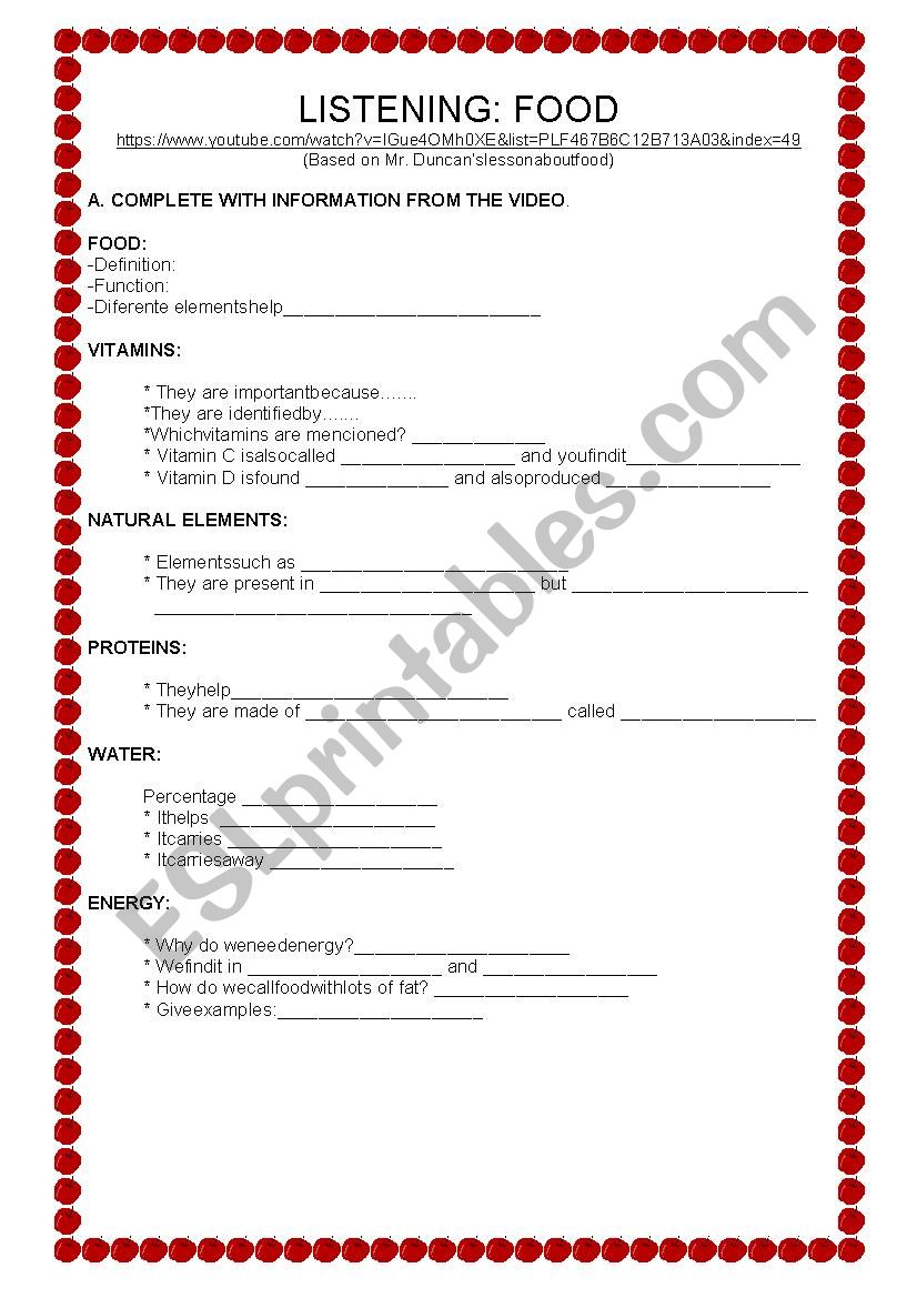 LISTENING: HEALTHY EATING worksheet