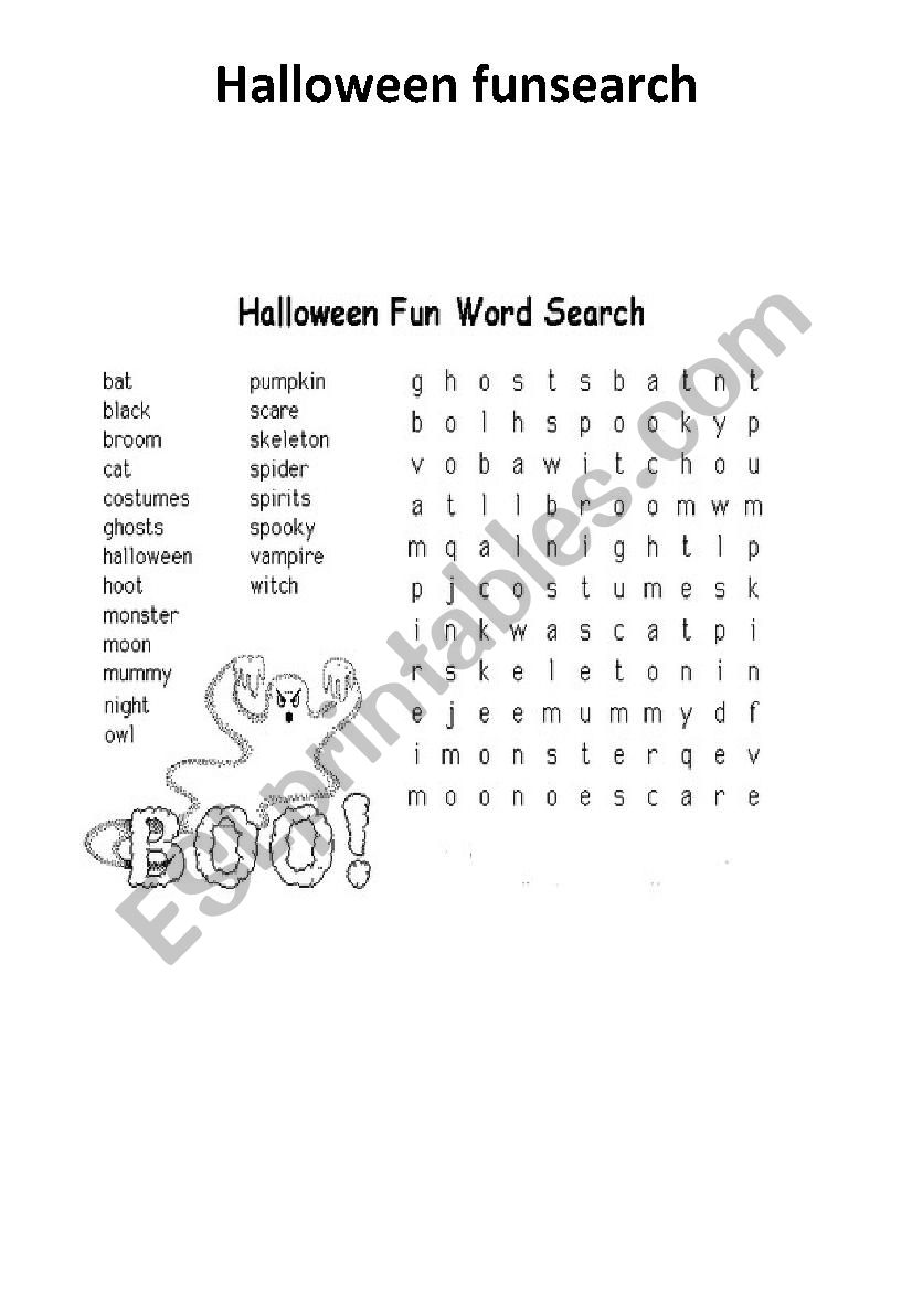 Halloween word search worksheet