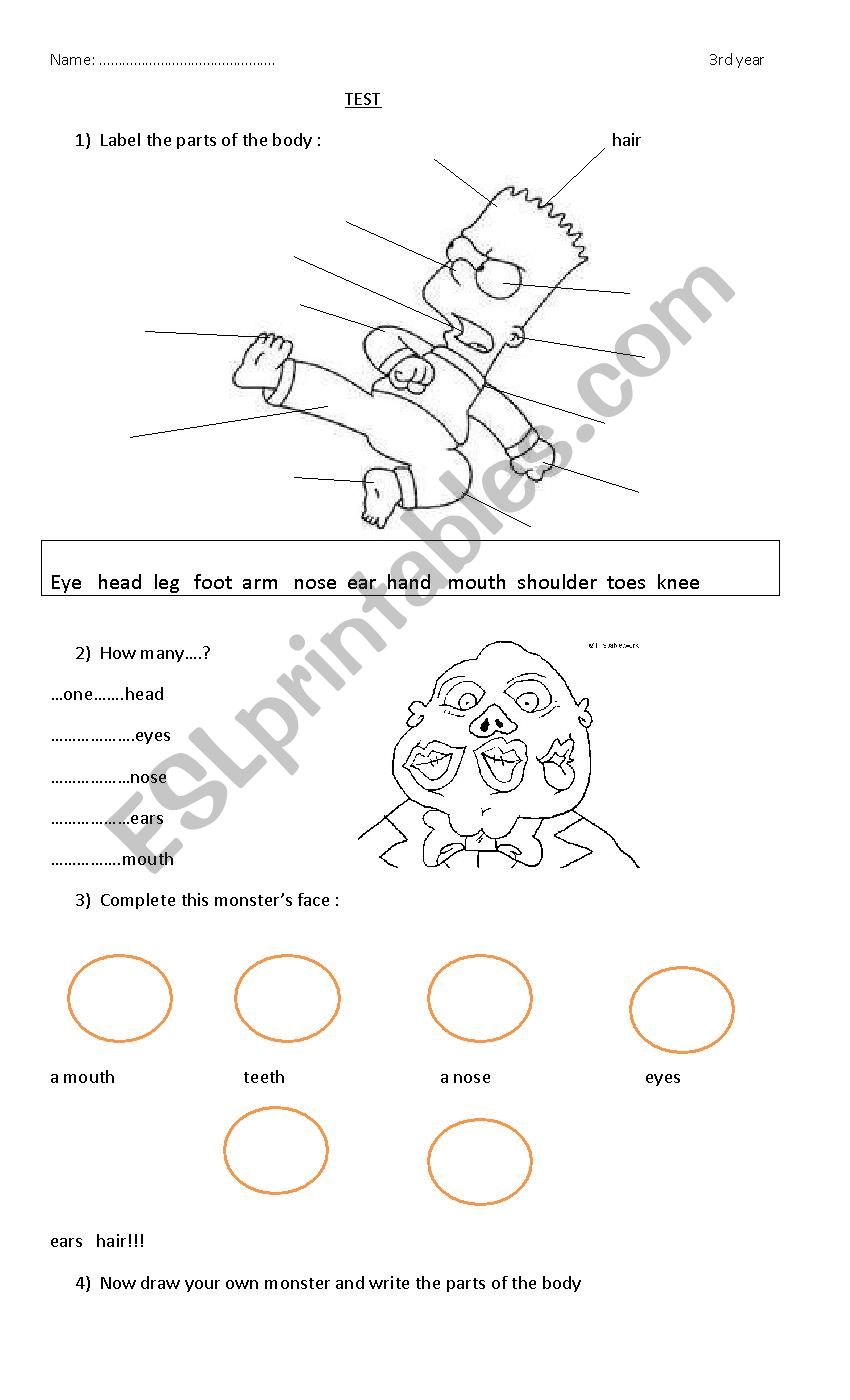 parts of the body worksheet