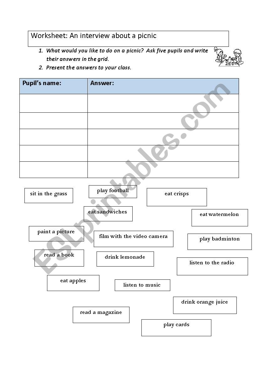 An interview about a picnic worksheet