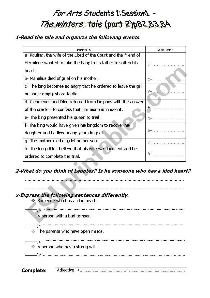 The winter´s tale - ESL worksheet by tassouma