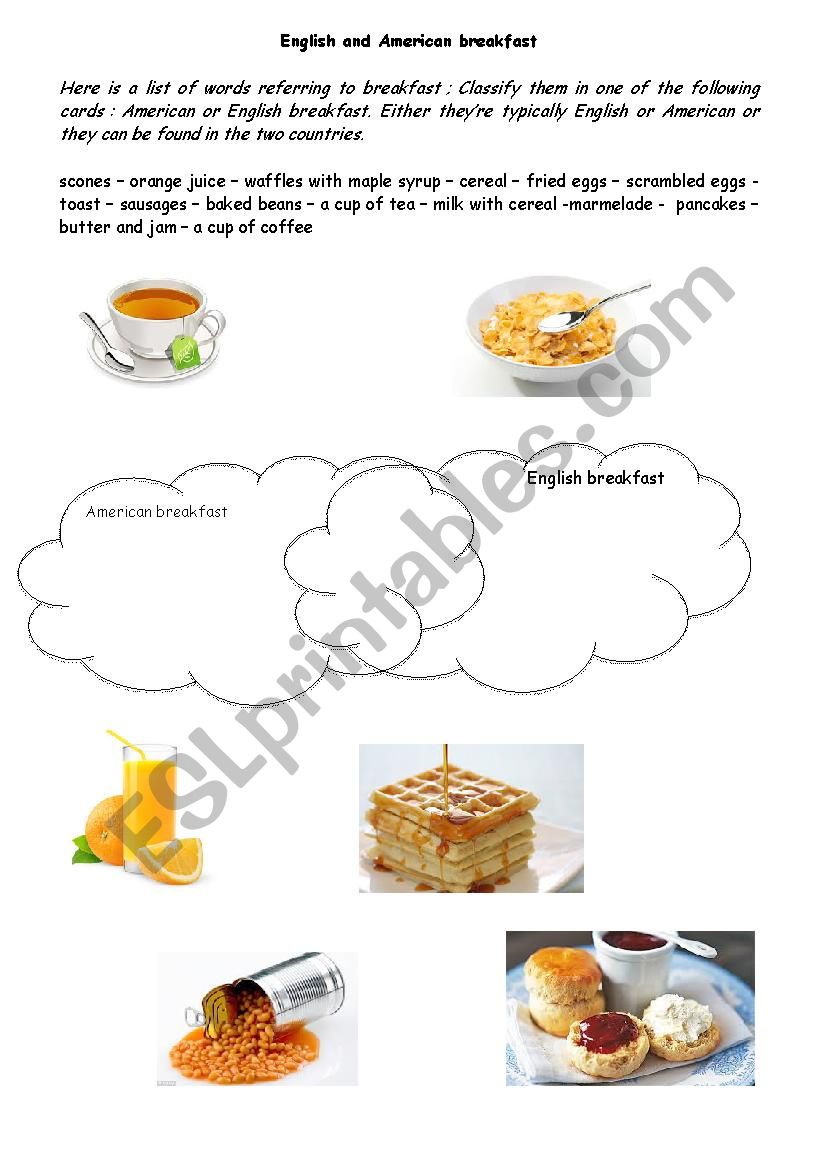 English & American breakfast worksheet